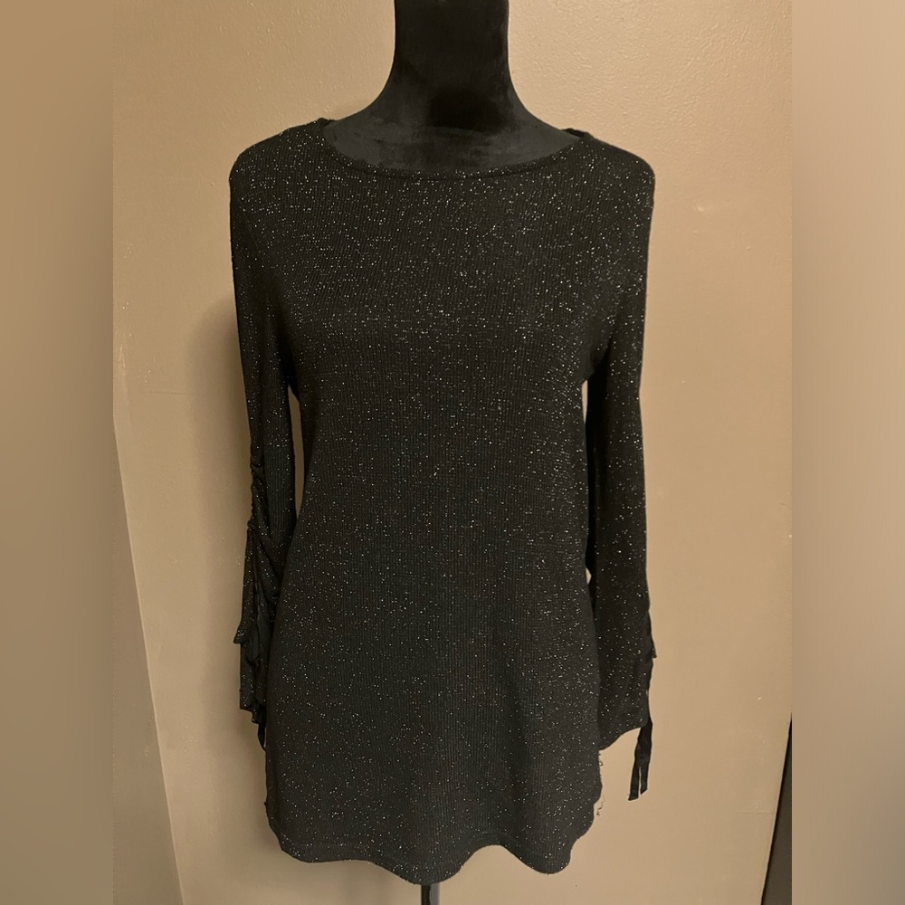 Juicy Couture Women's Lurex Cinched Sleeve Top M Pitch Black